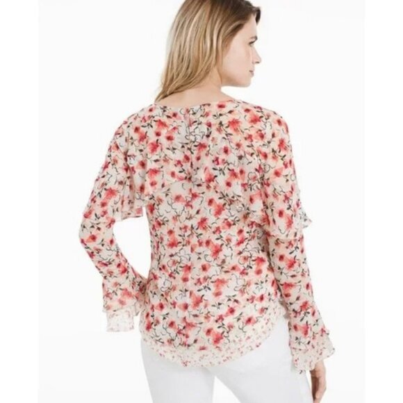 Romantic flowy ruffled floral and calico print blouse with bell sleeves. Size 2 - Picture 3 of 11